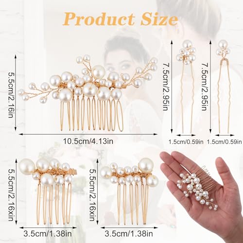 5 st Parel bruid bruid haar Comb, U Vorm bruid Hair Clip Faux Pearl Bruids zijde Combs Gold Hair Comb Hair Comb Barrette Vintage esthetische bruids haar accessoires voor vrouwen meisjes 3