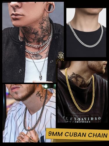 sieraden 9mm Curb Heren ketting, zwart plat Cubaanse Link voor mannen, 316L roestvrij staal sieraden 18' 22' 26' 28' 30inch 4