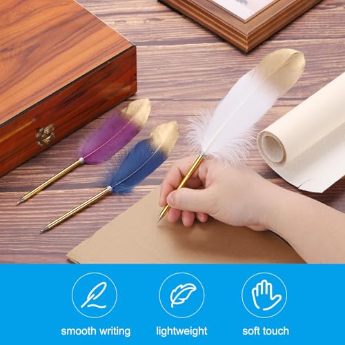 Black Feather Ballpoint Pennen Bulk, metalen houder Zwarte inkt Vintage Quill Schrijven Pennen met 5 stuks vullen voor Office, bruiloft handtekening 5