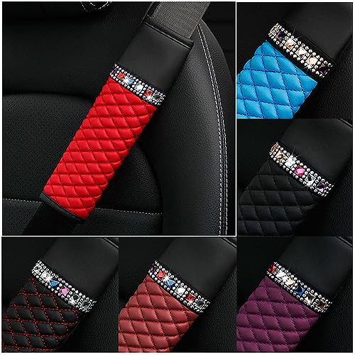 1 x Car Seat Belt Cushion PU Lederen Crystal Glitter Bling Car Seat Belt Protector Seat Belt Cushion Car Seat Belt Cushion Car Seat Belt Shoulder Pad Beige