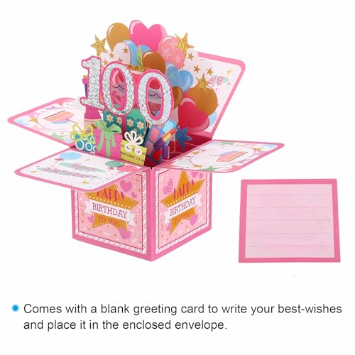 100e verjaardagskaart, pop out verjaardagskaart grappig verjaardagskaart gelukkige kaart zoet 3D met wenskaart en envelop voor vrouwen meisje jongen moeder geschenk beste vriend decoraties 3
