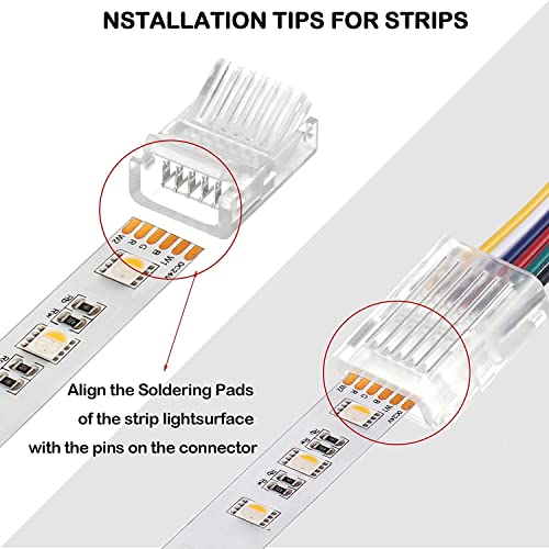 Verpakking van 20 LED Strip Connector, 6 Pin, 12 mm, LED Solder-free Strip Connector, 6 Pin Connector, voor 12 mm RGB WW of RGB+CCT LED 5 V 12 V 24 V (transparant) 4