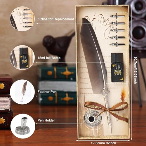 Antieke Veren Dip Pen Cadeaus Merchandise Goose Feather Schrijven Inkt Set Stationery Cadeau Doos Kerstmis