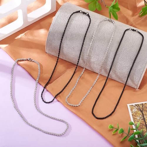 4Pcs Twisted ketting ketting 2/3/4/5mm dikke roestvrij stalen curb ketting ketting zwart en roestvrij Staal Kleuren Tarwe Choker Kettingen voor Mannen Vrouwen 3