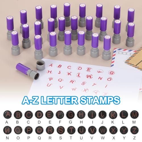 10mm brievenstempels, E-Alphabet stempels Mini Zelf inkt stempels Plastic inkt stempel Set voor leraar, klaslokaal, scrapbooking, rode inkt, paarse Shell 5