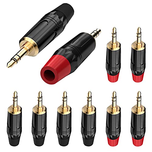 3,5mm Audio Solder Plug, TRS 3 Pole Stereo Hoofdtelefoon Man Plug Reparatie Vervanging Solder Adapter, 1/8" Heavy Duty Jack DIY Audiokabel Connecor, zwart-rood (10 Pack)