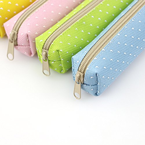 1 x Potlood Case White Dots Oxford Stof Portable Pencil Case for Stationery, Pennen, Potloden, Toiletartikelen, Roze, Casual 4