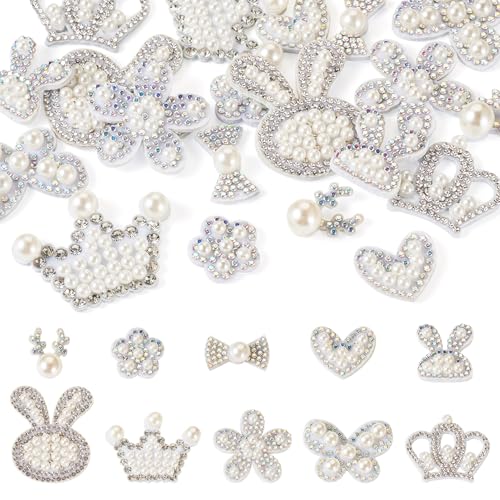 20 st Rhinestone & Pearls Kleding ijzer op Patch Konijn & Vlinder borduren Kleding Patches leuke Bowknot Crown Appliques Patches kostuum Accessoires voor hoeden shoes shirts jas rugzakken