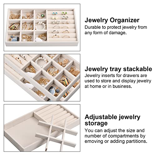Sieraden Opslag Compartiment met 9 Compartiments, Grote Velvet voor Lade, Sieraden Organisator, Stapelbaar, Laden, Juwelen Box Ringen, Juwelen Opslag Systeem voor Oorbellen, Armbanden, 21 x 12,2 x 4