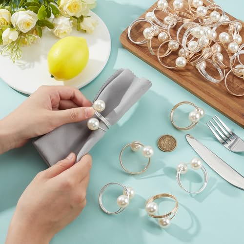 Servetringen, set van 40 stuks, 2 kleuren, kralen, servettenhouders met ronde metalen veer, serviesaccessoires voor bruiloft, verjaardag, familiebijijenkomsten, tafeldecoratie 3