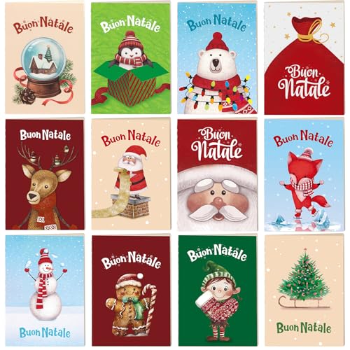 12 stuks mini-notebooks voor kinderen, mini-notebook, Vrolijk kerstcadeau, Kerstcadeau, Kerstcadeau, Kerstman, sneeuwpop, Kerstmis, aandenken, wenskaarten