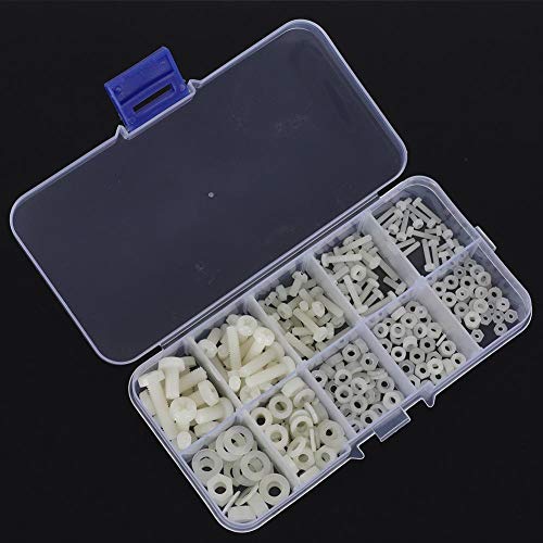 M2 M2.5 M3 M4 M5 Nylon Nut Wasmachine Kit, Hex Nut Spacer Montage Accessoires Assortiment met plastic doos, zwart wit 4