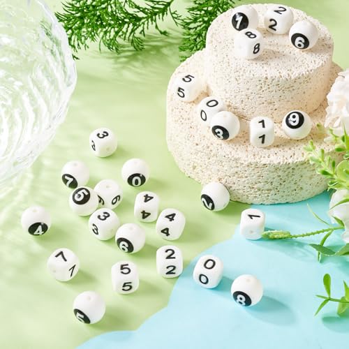 40 st Siliconen kralen met nummer 0-9 Ronde en Kubus Siliconen Spacer Kralen Aantal Rubber Kralen Focal Kralen 12mm Vierkant/15mm Ronde Aantal Kralen voor DIY Sieraden 3