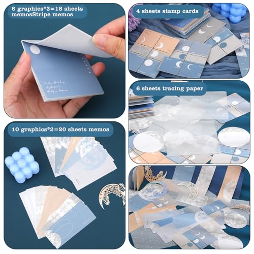 63 Stuks Maan Versiering Scrapbook Papier Pack, Journaling Supplies voor Galaxy Planet Space Sticker Art Journaling Planners DIY Collage Albums Esthetische Ambacht Materialen 5