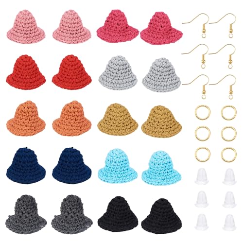 20 st. Garens van wol Hoed Dangle oorbellen maken Kits Kleurrijke geweven hoed bengelen Charms Mooie Mini Hoed ornamenten met oor haken voor DIY oorring sleutelhangers sieraden maken