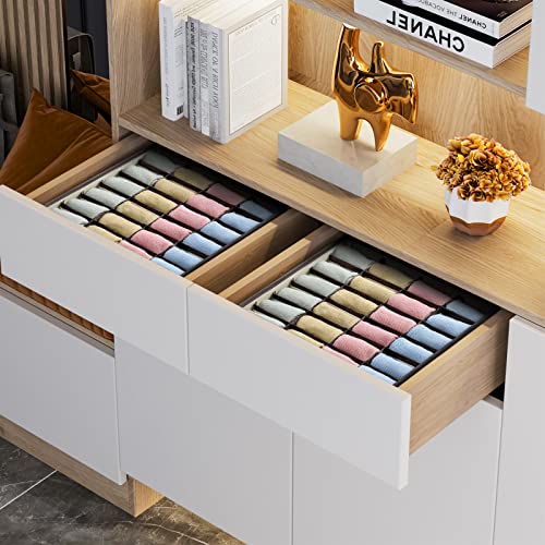 Verpakking van 2 opslagdozen voor ondergoed en andere kleine accessoires, 24 cellen, opvouwbare ladeverdelers voor het opslaan van sokken, sjaals, beha's (Beige)