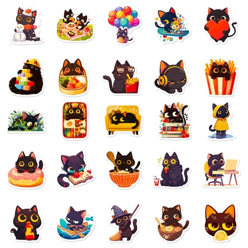 Black Cat Sticker Set kinderen tieners 50 stuks zwart kat waterdicht Vinyl Stickers Laptop Skateboard Koffer Helm Auto Fiets mobiele telefoon Motorrijwiel Bike Scrapbook Cadeau dagboek Cups
