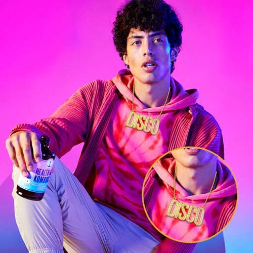 Mannen gouden ketting gouden ketting hip hop rapper gouden ketting hip hop kostuum ketting gouden ketens mannen retro 70s 80s 90s carnaval kostuum accessoires voor Thanksgiving, goud 5