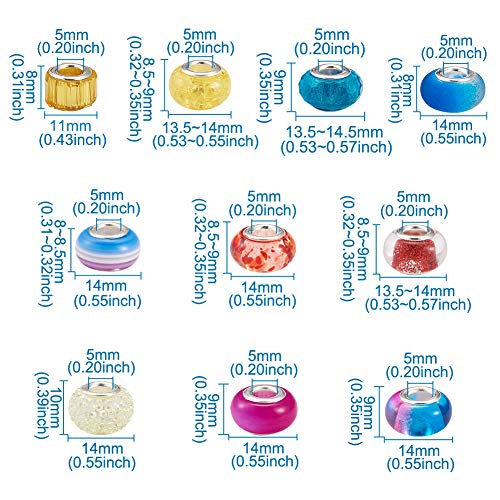 Grote Hole Resin Europese kralen Gemengde kleur zilveren kern Europese slang keten 100 stuks 5