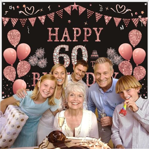 60e verjaardag decoratie voor vrouwen, roze glitter vlekken stof teken poster verjaardag feest decoratie, 60e verjaardag achtergrond banner vrouw, 60e verjaardag feest decoratie 5
