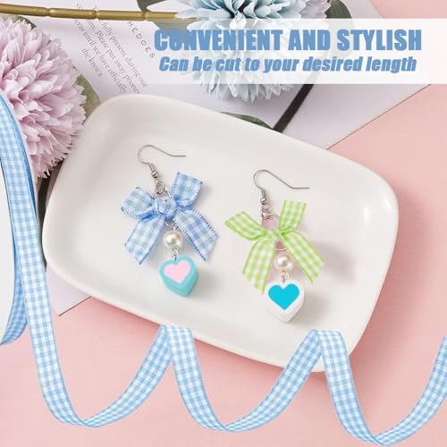 5 st Geruite Lint Geruit Lint, 7,5 cm x 10m Geschenk Verpakking Linten DIY Cadeauverpakking Gingham Plaid Kerstmis voor decoratie kunst Craft Haar Accessoires, Multicolor 5