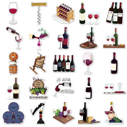 Rode Wijn Stickers voor Tieners Volwassenen 50 Stuks Rode Wijn Waterdichte Vinyl Stickers Set Auto Motorfiets Fiets Skateboard Snowboard Bagage Laptop Koffer Helm Motorfiets Computer 3