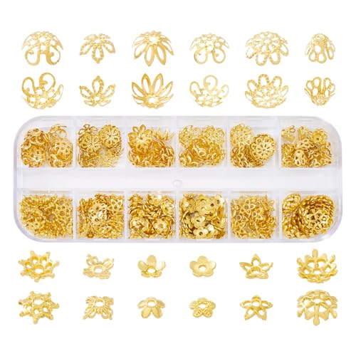 255 st Bloem kralen caps gouden bloemen spacer kralen 6-11mm lente plant metalen kralen kap voor sieraden ketting armband oorbellen DIY Vrouwen Craft Keychain