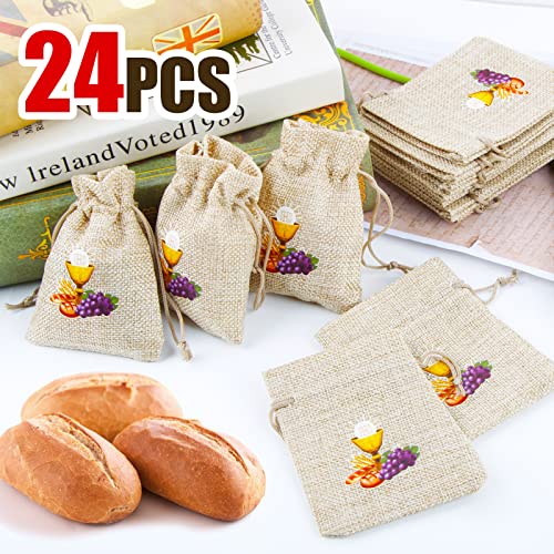 Pak van 24 Bonbonniere Tassen voor Communie Kinderen Jute Tassen Treat Bags Cadeau Decoratie voor Partij, Eerste Communie, Bevestiging, Doop, 8 x 10 cm 5