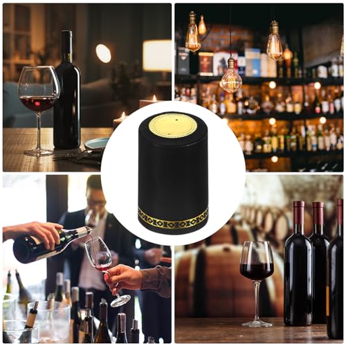 PVC Heat Shrink Tubing Cap voor wijnfles, 100st 33x45mm Wijn warmte krimpen wrap seals mouwen caps krimpen top hoes bloem patroon voor wijn kelders Home Keuken Gebruik,zwart 5