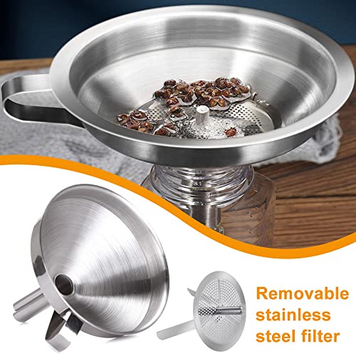 5 Inch Roestvrij stalen Funnel met handvat, Metalen Funnel, Keuken Funnel, Funnel Set, 300 Mesh Filter, Afneembare Strainer, 1 Schoonmaakborstel, Keuken, Olie Hopper set 4