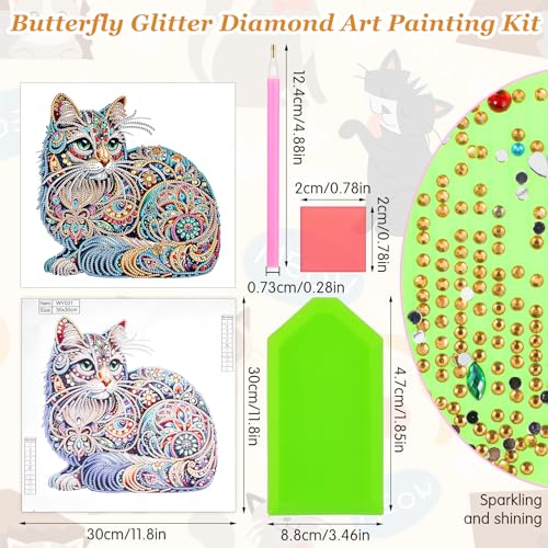 Diamond Art Painting Cat DIY 5D Animals Diamond Painting Set voor Volwassenen Kinderen Diamant Pating Art Craft Decoratie Cadeau Home Wand Art Decoratie 30 x 30 cm 3
