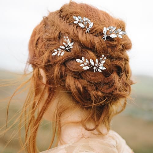 6 stuks zilveren bladsteen Haarspelden Bruid kristal haar accessoires U vorm haar Clip voor bruiloft feestbal bruidsmeisjes bloem meisje