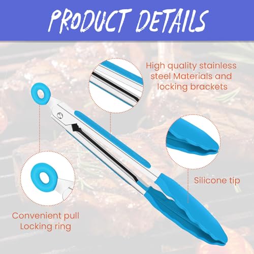 Siliconen Keuken Tongs, 5 stuks Mini Tongs voor Keuken, Barbecue Tongs Kleine, 7 Inch Barbecue Tongs, Siliconen roestvrij staal, Roastende Tongs, Koken Tongs, Serveer Tongs, Meat Tongs, Salade Tongs 3