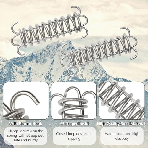 Pak van 4 Springs, Zonzeil met 8 Carabiner Hooks, Roestvrij stalen Springs, Springs, Springs, Springs, Springs, Springs, Zonzeil, Springs met Hooks voor Camping 3
