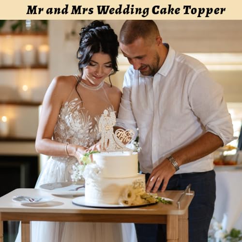 Trouwtaart Toppers, Sparkling Mr. en Mrs Cake Topper met Rhinestones metalen bruid en bruidegom taart toppers voor bruiloft, verloving, verjaardag Valentijnsdag, met een kaart