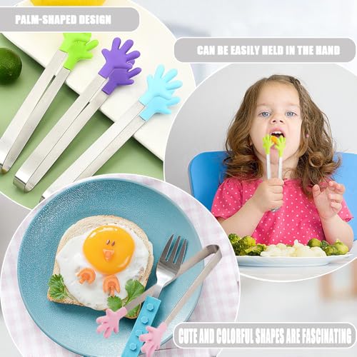 8 stuks Mini handtangen, Siliconen roestvrij staal voedseltangen, Kleurrijke kinderen Tongs, Multi-Function Mini voedselclip met anti-slip handvorm, Sugar Cooking Bar voor koken, Barbecue, Buffet 5