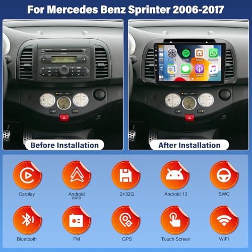 2G + 32G Android 13 Autoradio voor Nissan MICRA K12 2002-2009 met Carplay Android Auto 9 inch scherm met Bluetooth spiegel Link WiFi GPS SWC FM/RDS radio achtercamera microfoon