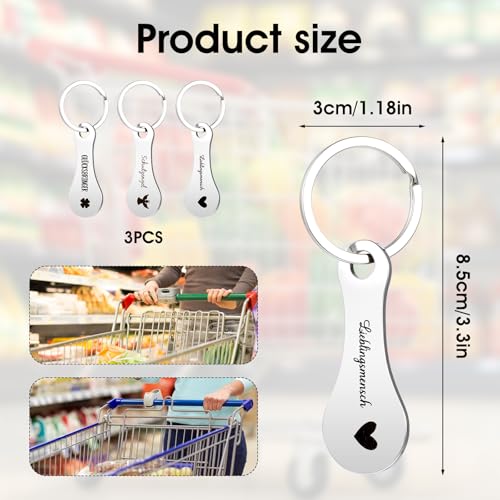 Pak van 3 Winkelwagen Verwijderaars, Metaal Shopping Chip Keychain, Verwijderbare Winkelwagen Chip Keychain, Zilver Shopping Chip Keychain Gifts, siliver 3