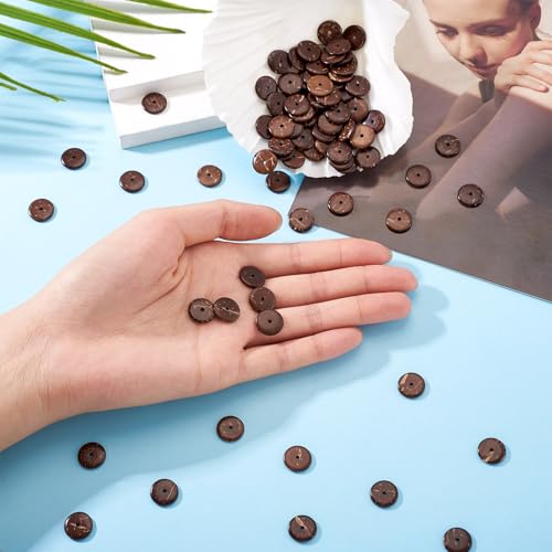 100 st. Platte ronde kokos kralen 12mm bruine kokosnoot Shell Kralen Rondelle Disc Spacers voor oorbellen armband ketting sieraden maken 5