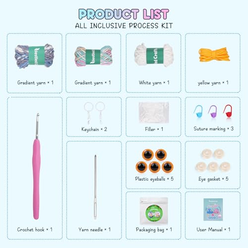 GenesteldCrafts haak Set, Complete haak Set voor beginners en volwassenen, Breiset, Zachte garen, IJs Stripe Line, Gift voor verjaardag, Stap-voor-stap Video-instructies, Instructie handleiding