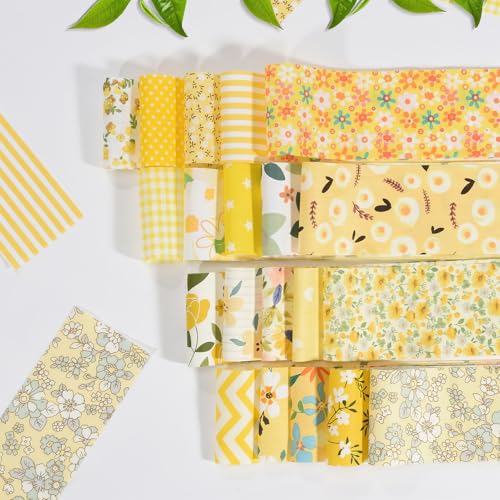 40 Rolls Katoen Quiltstof Bloempatronen, 20 Styles Pre-Cut 2.5 x 19.69 Inch Fabric Strips voor DIY Crafts Naaien, Poppenkleding, Kussendecoratie (Geel, 6 x 50 cm, 2 3