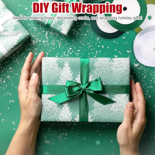 4 Rolls Gift Ribbon 20mm x 88m Satin Ribbon Green, Lint voor het inpakken van Gift Ribbon Trouwstoffen Satin Gift Ribbon, Solid Color Ribbon Stof Ribbon voor Boeketten, Verjaardag, Verpakking 4