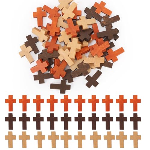 60st Kleine Houten Kruisen, 3 Kleuren Gebed Kruis Hanger Pocket Grootte voor Christian Cadeau Handgemaakte Ambachten Pasen vullen