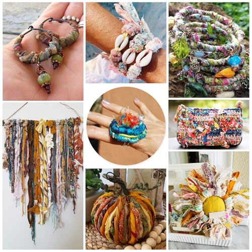 5.4m Gerecycled Sari Silk Ribbon Stof garen Ribbon Tassel voor het breien DIY Naaihaken Vrouwen armband Macrame Craft Ketting Borduren Kerstmis Decoratie (Klassieke kleur) 3
