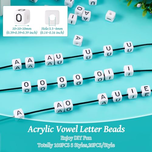 100 st Kubus Letter Kralen Klinker Letter Acryl Europese kralen Grote Hole A-E-I-O-U Losse Spacer Kralen Bulk Kralen voor DIY Ambacht sieraden maken 4