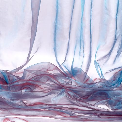 3m Organza Stof, 1.5m Brede Two-Tone Sheer Organza Magic Gradient Iridecent Holografische Mesh Stof voor Dress Performance Stage, Teal en Rood