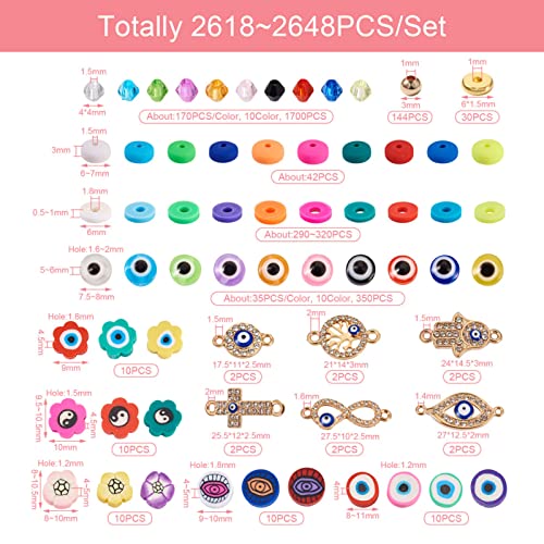 2648 st. Kwaad oog kralen platte ronde bicone bloem kralen Kit Hamsa Hand Cross Infinity Legering Rhinestone Bedels Links voor DIY ketting armbanden ambachten sieraden