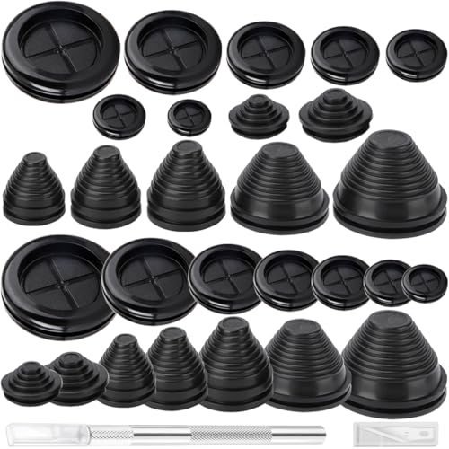 28Stuks Rubber Grommets Kit 7 Maten Gesloten Firewall Rubber Hole Plug Kit, met gereedschap, voor Bedrading Car Boat Pump Loodgieters Kabels Plugs Elektrische geleider