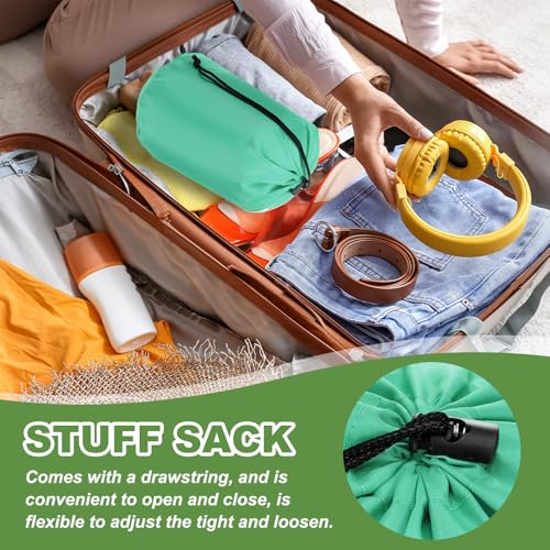 Stuff Sack, 7 x 13 Inch Waterdichte Outdoor Opbergzak Draagbaar Koordstof Valve Bag Lichtgewicht slaapzak voor Camping Wandelen Reizen, Lichtgroen 4