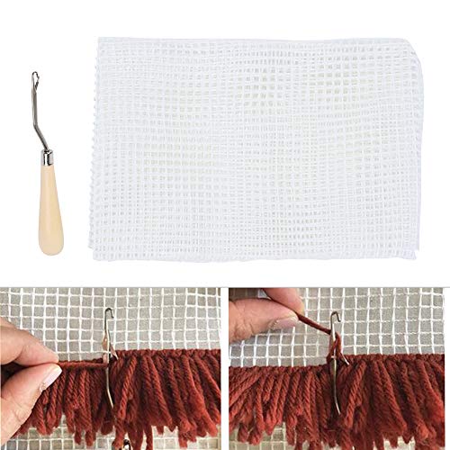 Mesh Canvas, Mesh Stof Blanco Tapijt Hooking Mesh Canvas DIY Tapijt Canvas voor Latch Hook Tapijt Canvas DIY (Mesh Cloth 50cm+ Houten Handgreep Hooked) 3